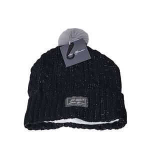Eddie Bauer Kids Fleece Lined Cable Knit Hat, Black/Silver Threading, NWT